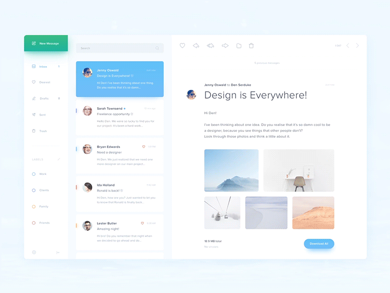 Mail client interactions - Move to folder app clean desktop email folder gif inbox interaction mail minimal ui ux