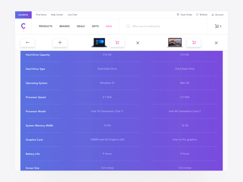 E-commerce - Compare interactions compare e commerce interaction interface prototype shop smooth ui ux white