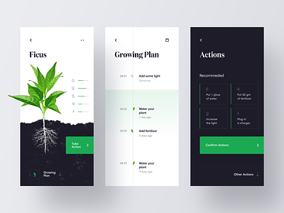 IoT App for growing plants analytics app dashboard data flower green ground grow growing interface ios iot minimal mobile plant statistics tech timeline ui ux