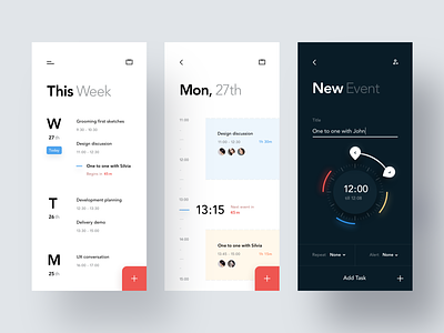 Minimal Calendar Concept app booking calendar clean concept dark date duration event events ios minimal mobile night product design schedule time timeline ui ux