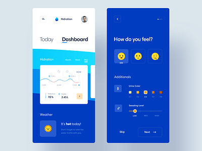 Body Hydration Tracker App activity analytics app blue calories chart concept dashboard health hydration interface ios minimal mobile navigation product design tracker ui ux water