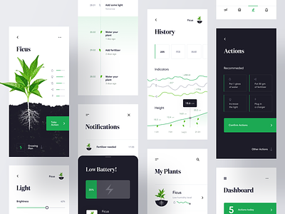 Growing plants IoT app - UI map app cards chart clean dashboard design green interface ios iot iphone minimal mobile plant product design ui ux
