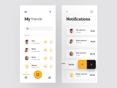 Split the Bill App animation app application card clean interaction interface ios iphone minimal mobile modern motion product design search ui ui design user interface ux yellow
