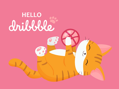 Hello Dribble! adobe illustrator cartoon cat cat logo design art flat hello dribble illustration kawaii paw vector vectorart