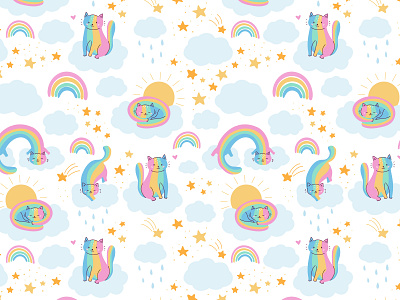 Rainbow cat seamless pattern