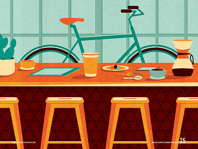 Millennial Housing: Authentic Assets barista bicycle cafe digitail editorial illustration hipster illustration lifestyle magazine summer textured vector