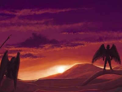 Tribal Angels digital painting illustration sunset