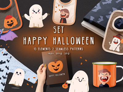 Set happy halloween design graphic design illustration logo vector