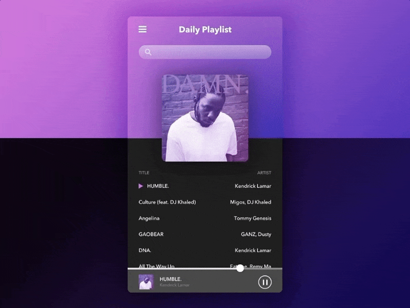 Daily Playlist UI - Interaction daily design interface music playlist principle ui ux