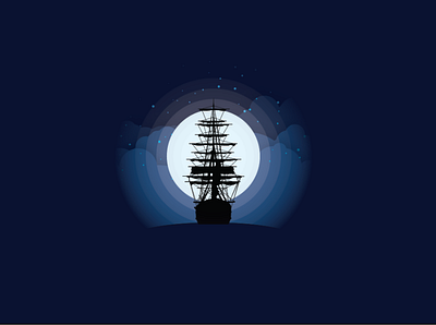 ship at moonlight design illustration illustrator moon moonlight ship vector
