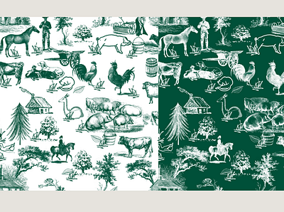 Farm House Animal Toile Print Set branding design estampa fashion graphic design illustration pattern print repeat repeating