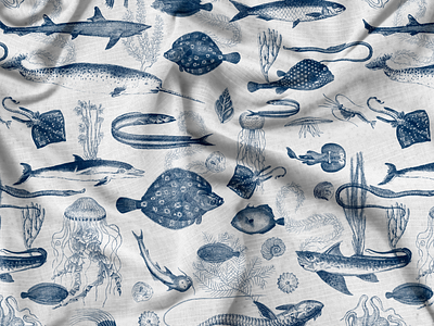 Sea Creature Toile Pattern Set branding design estampa fashion graphic design pattern print repeat repeating