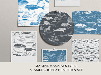 Marine Mammals Toile Pattern Set branding design estampa fashion graphic design illustration pattern print repeat repeating