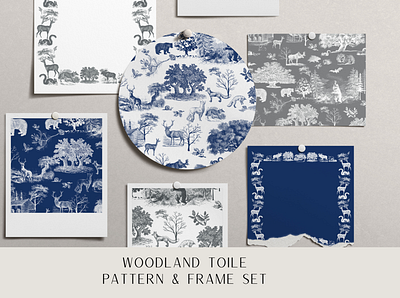 Woodland Toile de Jouy Pattern and Frame Set design estampa fashion graphic design illustration pattern print repeat repeating seamless textile