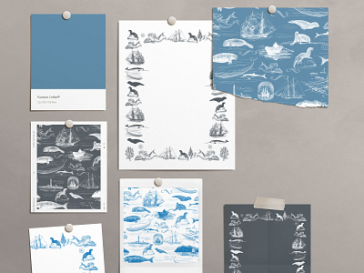 Marine Mammals Toile Prints & Frames branding design estampa fashion graphic design illustration pattern print repeat repeating