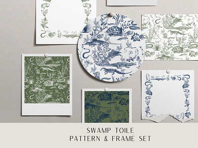 Swamp Toile Pattern & Frames Set branding design estampa fashion graphic design illustration pattern print repeat repeating