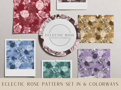 Eclectic Rose Seamless Pattern Set colors colorway design estampa fabric fashion floral floral print graphic design illustration pattern print repeat repeating rose surface pattern textile design trend vintage pattern wallpaper