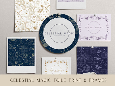 Celestial Magic Toile de Jouy Seamless Repeat Pattern & Frames