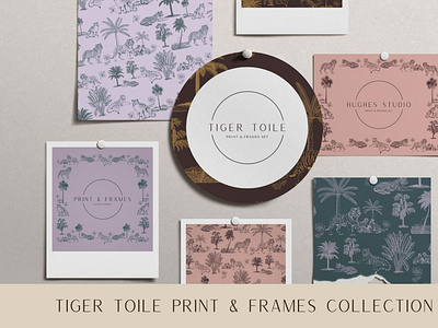 Tiger Toile de Jouy Seamless Repeat Pattern & Set of Decorative