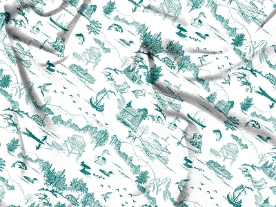 Lake Toile de Jouy Tiled Seamless Repeat Pattern & Frames estampa fabric design fashion green and white illustration lake house landscape pattern nature pattern pattern print repeat repeating surface pattern design textile design toile de jouy toile pattern toile print traditional style vintage illustration vintage pattern