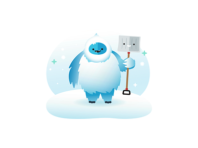Yeti abominable snowman illustration shovel snow snowing yeti