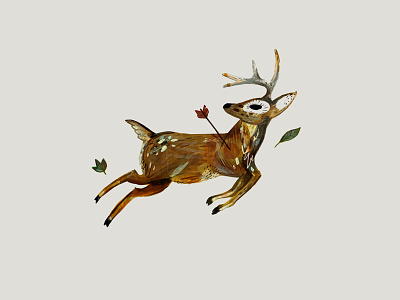 Deer deer gouache illustration mixed media painting spot illustration