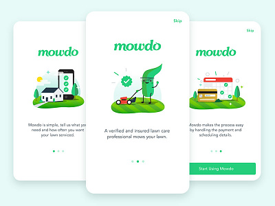 Mowdo Welcome Screens branding illustration lawncare mobile ui ui design ux