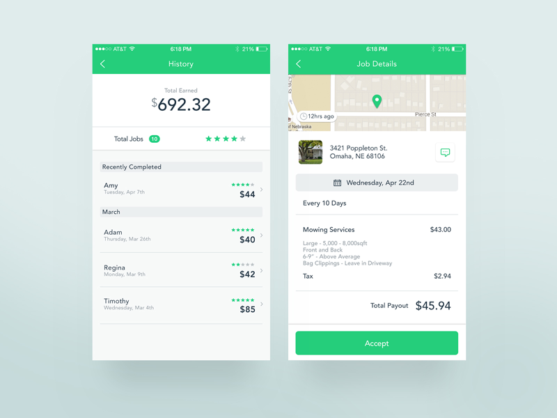 Mowdo UI ios ux lawn care mobile ui