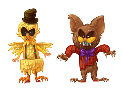 Couple of scary costume characters character chicken costume scary werecat