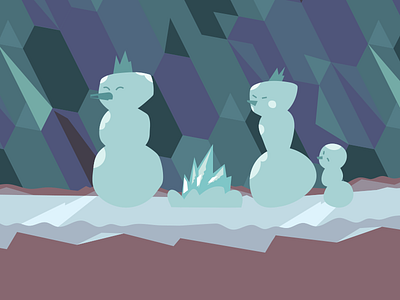 Snowmen family around their iceplace family ice snowman