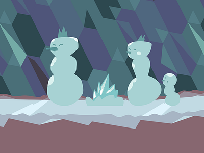 Snowmen family around their iceplace