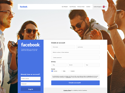 Facebook login page redesign