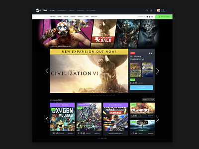Steam Redesign - Full Shot app concept dark app dark theme dark ui design mockup redesign redesign concept steam ui ux videogame videogames web