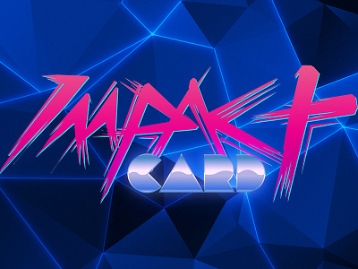 Impact Card 80s blue chrome grid neon pink typography