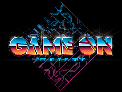 Game On 1980 80s chrome digital game retro typography video