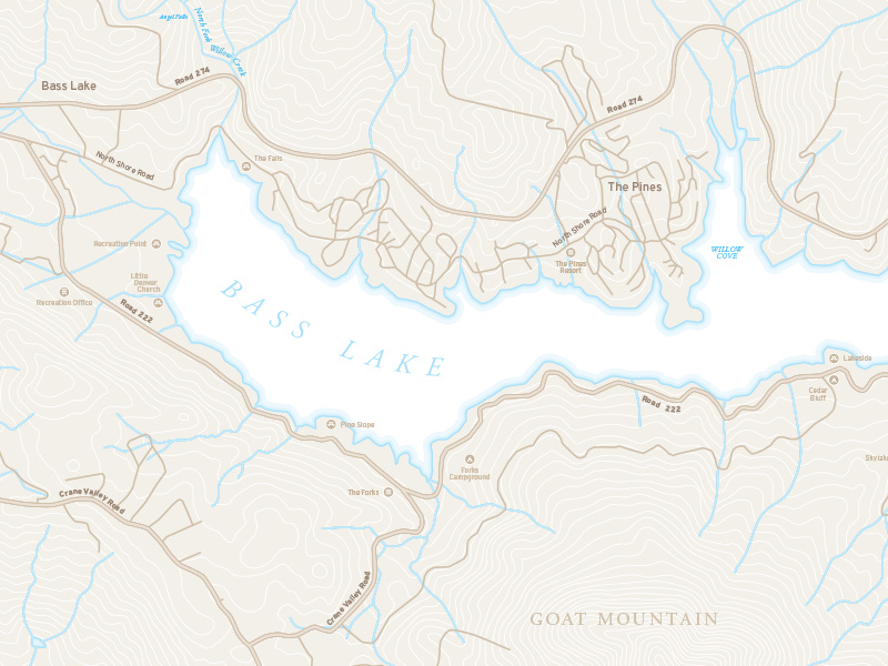 Bass Lake gothic highway cartography dam forest national sierra map california