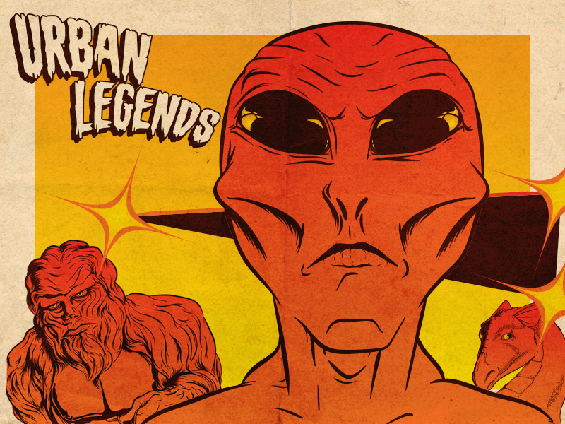 Urban Legends ufo horror poster vintage retro loch ness monster sasquatch bigfoot alien