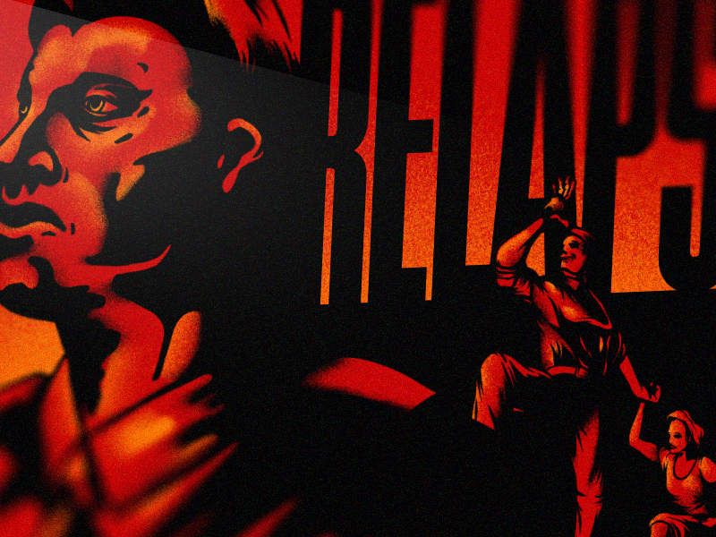Relapse propaganda contrast intense black white totalitarian dark red constructivism brutalist communist