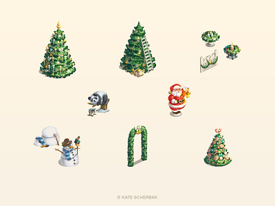 Game Objects christmas game holidays illustration illustrator new year panda santa snowman spruce tree winter