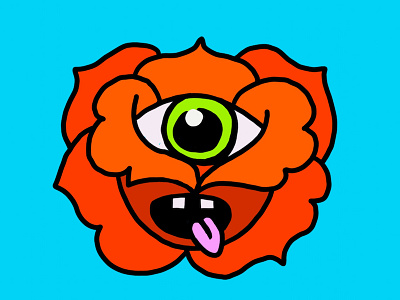 Flower Monster blue character floral flower green eyes illustration monster orange peonies ranunculus red rose