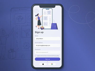 Sign Up Screen dailyui design ecommerce figma illustration purple shopping signup ui