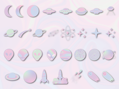 Iridescent Galaxy Aesthetic aesthetic alien branding galaxy graphic set graphics holographic icons illustration iridescent logos packaging pastel planets rocket solar system space vector