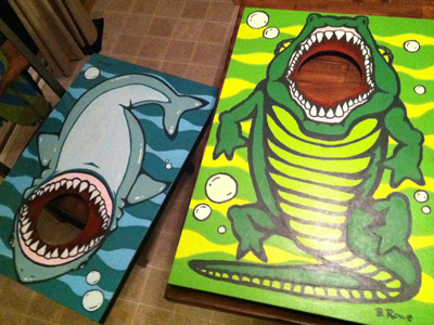 Shark vs. Gator Bags Boards alligator bean bags painting shark
