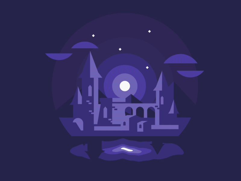 Castle Day and night animation castle day flat illustration moon night sun