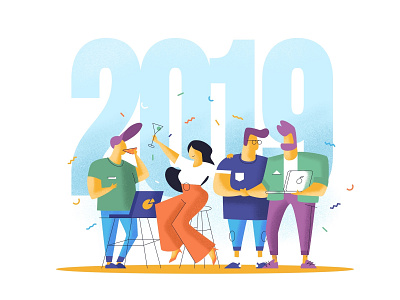 Happy New Year 2019 design illustration ui
