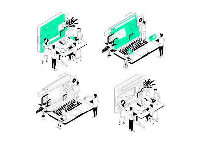 UI illustrations set design illustration illustrator isometric office ui vector