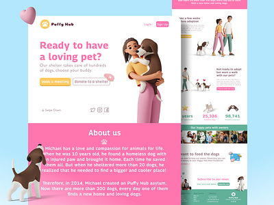 Puffy Hub - Web Site Design: Landing Page Design 3d asylum design dog illustration landing landing design landing page landing pages logo pet puffy puffy hub shelter site web web site web site design webdesign website