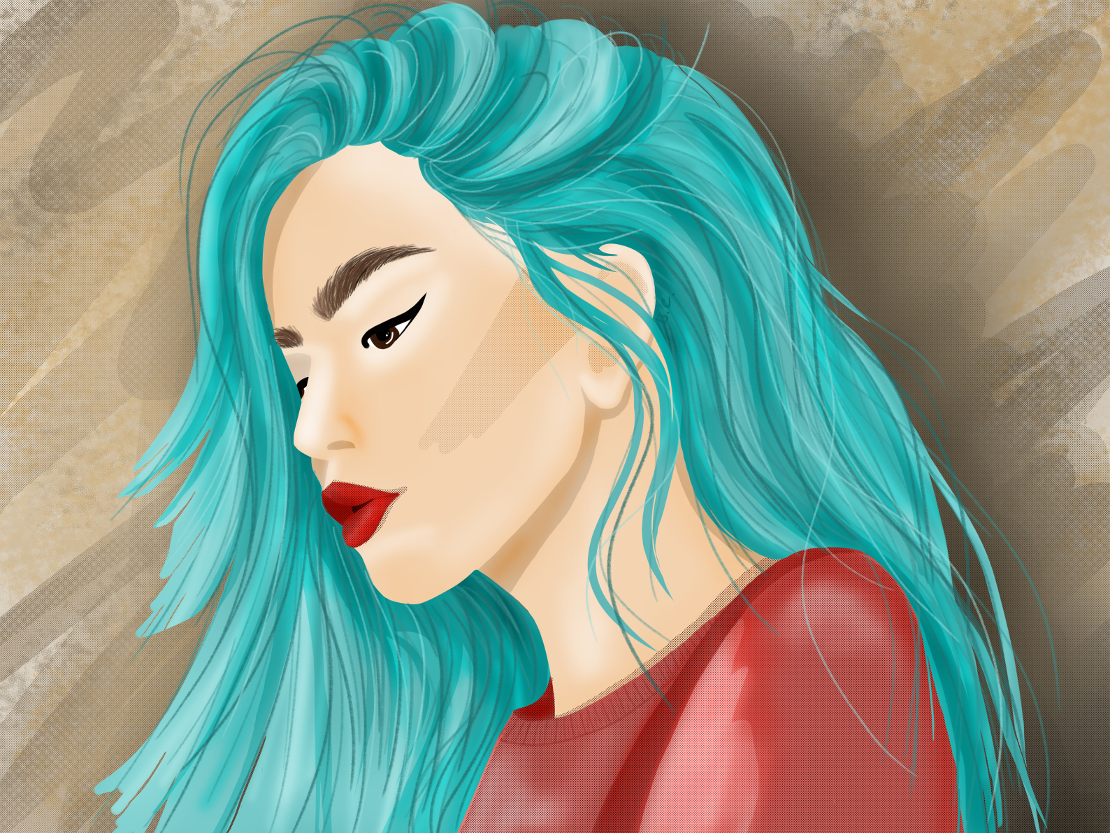 4. "Blue-haired girl illustration" - wide 1