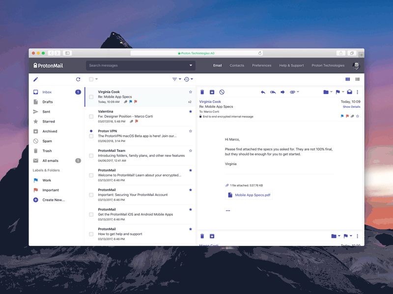 ProtonMail Inbox Redesign email inbox protonmail web application