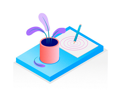 Messy desk with a plant colroful design desk digital icon illustration paper pen photoshop plant ui